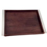 Plateau Rectangulaire en Bois avec Poignées en Métal Argent