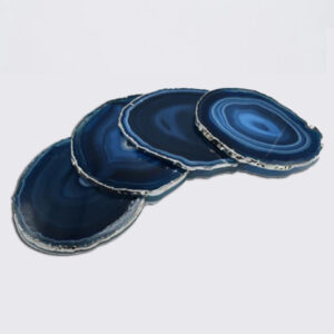 Dessous de Verre en Agate Naturelle avec Bordure Argentée - Set de 4