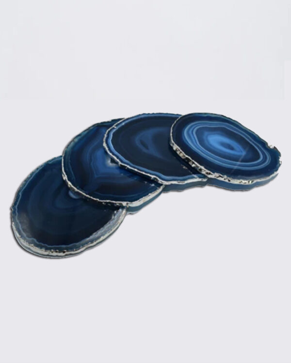 Dessous de Verre en Agate Naturelle avec Bordure Argentée - Set de 4