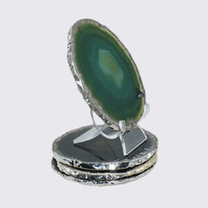 Dessous de Verre en Agate Naturelle avec Bordure Argentée - Set de 4