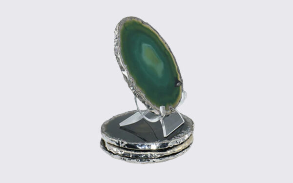 Dessous de Verre en Agate Naturelle avec Bordure Argentée - Set de 4