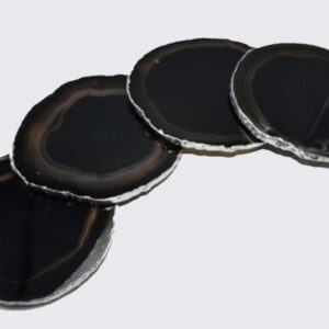 Dessous de Verre en Agate Naturelle avec Bordure Argentée - Set de 4