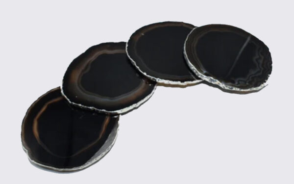 Dessous de Verre en Agate Naturelle avec Bordure Argentée - Set de 4