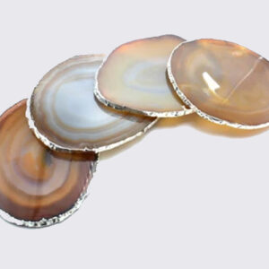 Dessous de Verre en Agate Naturelle avec Bordure Argentée - Set de 4