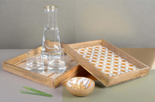 Plateaux Blancs Design Abstrait (Lot de 2)