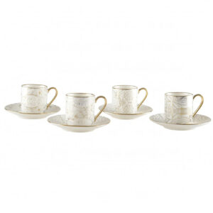 Tasses à Café avec Soucoupes Blanches Design Abstrait (Lot de 4)