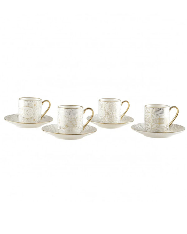 Tasses à Café avec Soucoupes Blanches Design Abstrait (Lot de 4)
