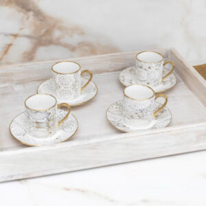 Tasses à Café avec Soucoupes Blanches Design Abstrait (Lot de 4)