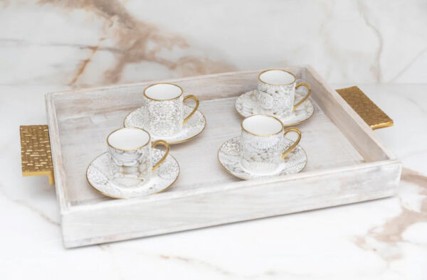 Tasses à Café avec Soucoupes Blanches Design Abstrait (Lot de 4)