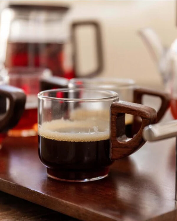 Tasses à Café en Verre avec Anse en Bois (lot de 6)